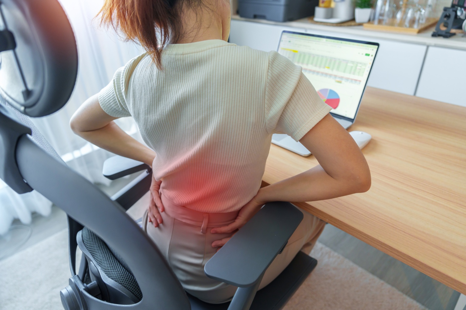 Woman,having,back,body,pain,during,work,long,time,on